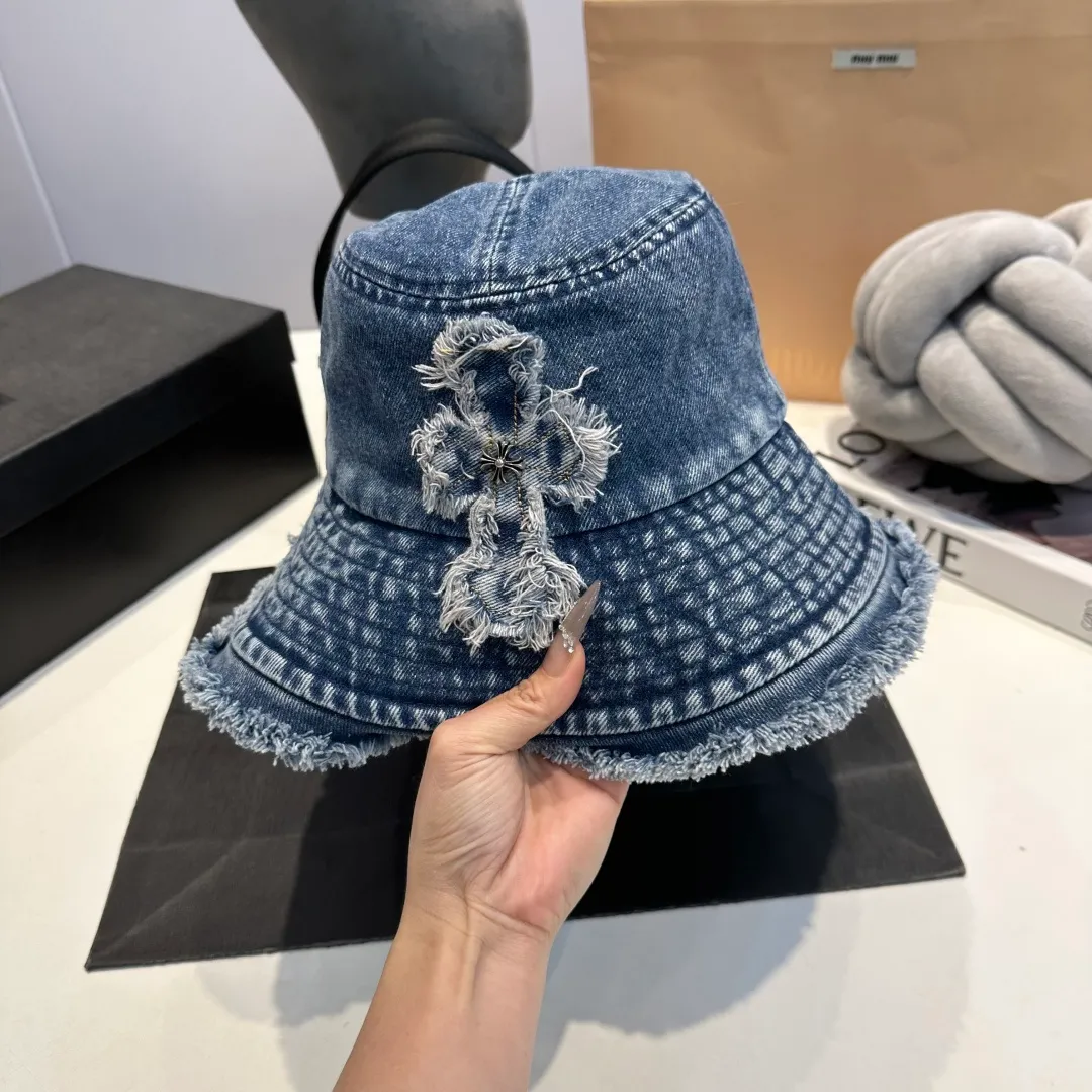 P70 Croxin spring and summer new denim fisherman hat, retro old street style, washed and torn edges, perfect for taking photos👑